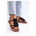 Women's flat sandals decorated with flowers, black Abidina