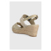 Sandále Tommy Hilfiger SEASONAL WEBBING MID WEDGE dámske, béžová farba, na kline, FW0FW07091