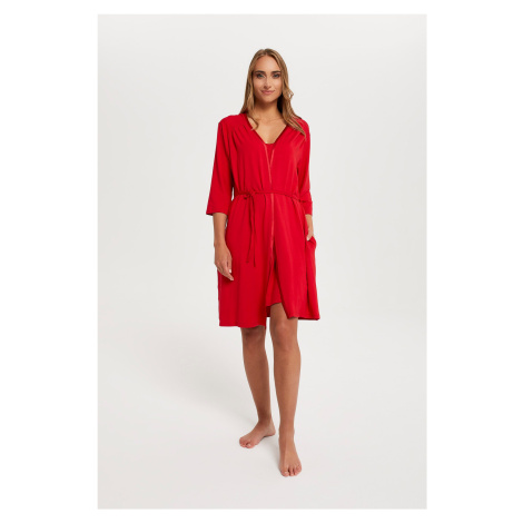 Women's Song Bathrobe with 3/4 Sleeves - Red Italian Fashion