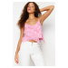 Trendyol Pink Chiffon Lined Frilly Strappy Polka Dot Woven Blouse