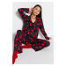 Trendyol Black Heart Viscose Shirt-Pants Woven Pajama Set