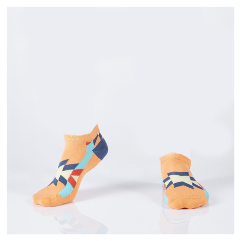Orange short women's socks with Aztec patterns FASARDI