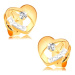 Náušnice zo 14K zlata - súmerné dvojfarebné srdiečko s diamantom a výrezom