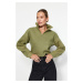 Trendyol Khaki Parachute Detail Polo Neck Zipper Stopper Fleece Crop Knitted Sweatshirt