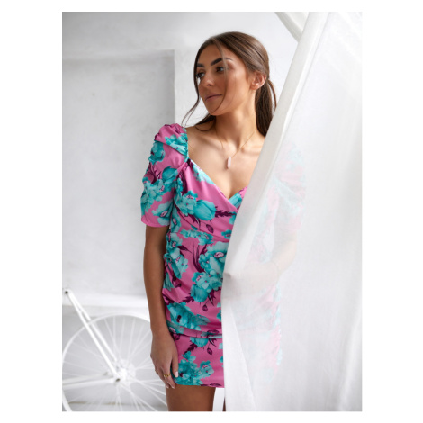 Ruffled pink and mint floral dress FASARDI