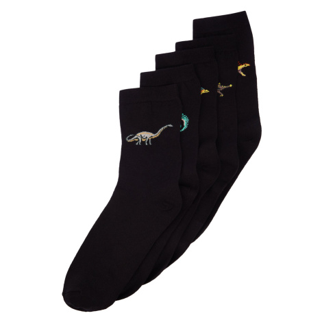 Trendyol 5-Pack Black Cotton Dinosaur Patterned Socket-Long Socks