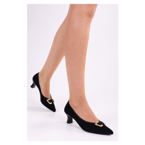 Shoeberry Women's Rover Black Suede Heeled Shoes Stiletto