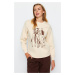 Trendyol Stones Regular / Regular Printed Crew Neck Thick / Fleece Inside Knitted Sweatshirt