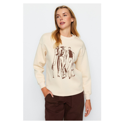 Trendyol Stones Regular / Regular Printed Crew Neck Thick / Fleece Inside Knitted Sweatshirt