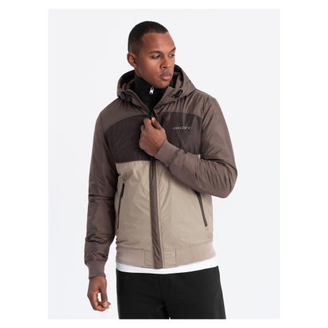Ombre Lightweight colorful men's sports jacket with fleece - beige and dark brown
