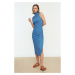 Trendyol Indigo High Collar Maxi Knitted Dress