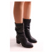 Shoeberry Women's Nollie Black Heels & Ankle Boots, Black Skin.