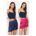 Trendyol Navy Blue-Pink 2 Pack Ruffle Detailed Satin Woven Pajama Bottoms