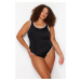 Trendyol Curve Black-White Bias Crew Neck Recovery Effect Swimsuit