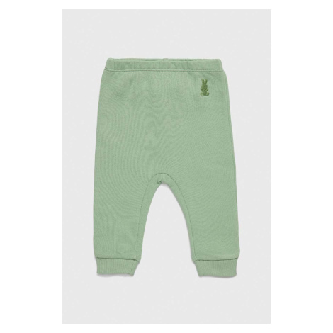 Detské bavlnené nohavičky United Colors of Benetton zelená farba, jednofarebné