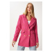 Happiness İstanbul Women's Dark Pink Buttoned Blazer Tweed Jacket