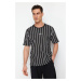 Trendyol Black Relaxed/Comfortable Cut Striped 100% Cotton T-Shirt