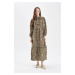 DEFACTO Bow Collar Leopard Print Buttoned Long Sleeve Maxi Dress