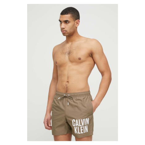 Plavkové šortky Calvin Klein hnedá farba
