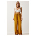 Happiness İstanbul Women's Mustard Summer Viscose Palazzo Trousers