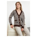 Trendyol Brown Wide Fit Houndstooth Knitwear Cardigan