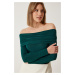 Happiness İstanbul Women's Emerald Green Off-the-Shoulder Ruffle Detailed Blouse