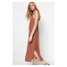 Trendyol Brown Straight Cut Slit Strappy Maxi Woven Dress