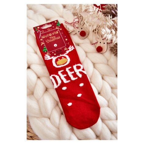 Women's socks with Christmas pattern in reindeer red