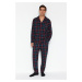 Trendyol Navy Blue Regular Fit Plaid Knitted 100% Cotton Pajama Set