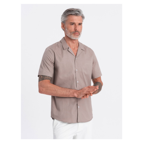 Ombre Men's short sleeve shirt with Cuban collar - dark beige