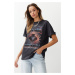 Trendyol Anthracite 100% Cotton Printed Oversize/Wide-Fit Knitted T-Shirt