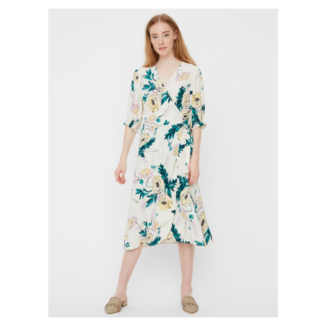 Cream floral wrap midi dress VERO MODA Oline - Women's