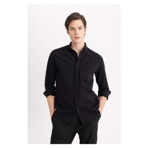 DEFACTO Regular Fit Oxford Pocket Detailed Long Sleeve Basic Plain Shirt