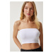 Happiness İstanbul Women's White Strapless Ribbed Knitted Bustier