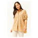 Olalook Women's Six Oval Woven Shirt with Camel Collar and Stones on the Front