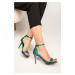 Shoeberry Women's Tulipa Emerald Green Satin Single Strap Heeled Shoes