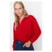 Trendyol Red Regular/Normal Fit Basic Polo Neck Regular Thin Knitted Sweatshirt