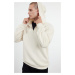 Trendyol Beige Zipper and Stitch Detail Oversize/Wide Pattern Fleece/Warm Sweatshirt