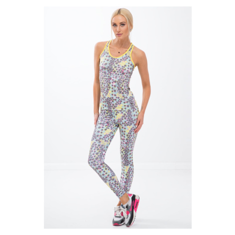 Colorful sports leggings in geometric shapes / lemon FASARDI