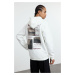 Trendyol Ecru Oversize/Wide Cut Hooded Back Printed Fleece/Warm Sweatshirt