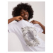White women's T-shirt with appliqué and print