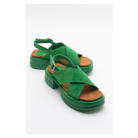 LuviShoes Most Women's Green Suede Genuine Leather Sandals