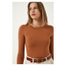 Happiness İstanbul Women's Tan Crew Neck Basic Viscose Knitted Blouse