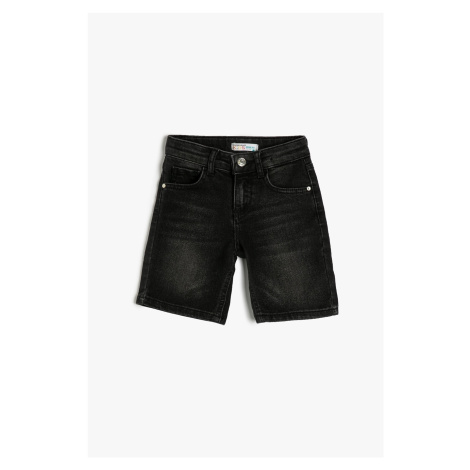 Koton Denim Shorts With Pocket. Cotton - Regular Jeans with an Adjustable Elastic Waist.