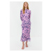 Trendyol Lilac Floral Skirt Frilly Lined Woven Chiffon Dress