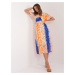 Orange blue patterned dress with belt