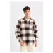 DEFACTO Regular Fit Polo Collar Plaid Flannel Long Sleeve Shirt