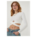 Happiness İstanbul Women's White Cut Out Detailed Crop Blouse