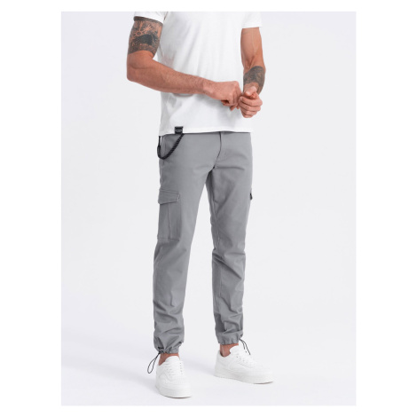 Ombre Men's pants with cargo pockets and leg hem - grey