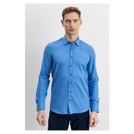 ALTINYILDIZ CLASSICS Men's Blue Slim Fit Slim Fit Buttoned Collar Flannel Lumberjack Winter Shir